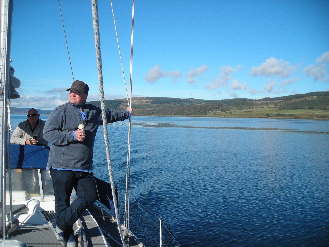 Enjoying a beer and a beautiful morning, pity about the lack of wind