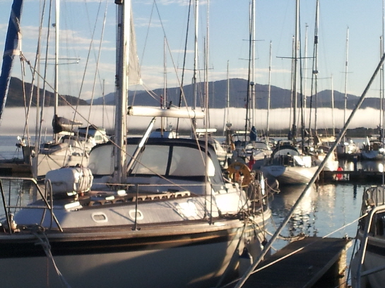 Sea mist outside Dunstaffnage Marina