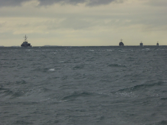 This fleet of NATO Minesweepers ran line astern acroos our path